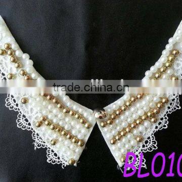 BL0104 cheap decorative custom pearl bead lace neck designs for ladies suit with collar