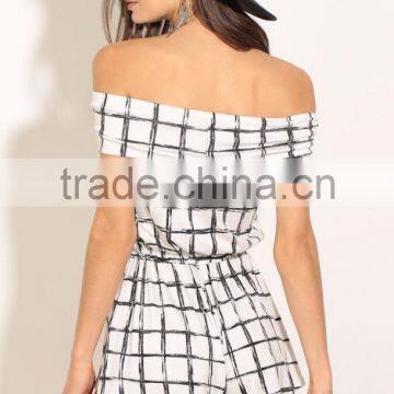 Latest Design Australia Playsuit for Women Summer Romper Printed Knit Waist-tie Playsuit photo-5