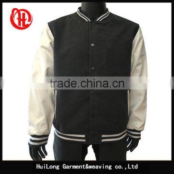 Custom pu sleeve fleece casual varsity jacket for men