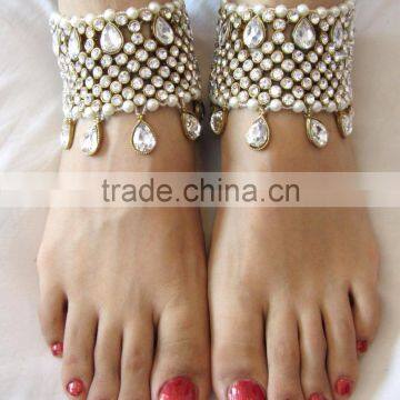 Bridal Crystal Broad Payal ANKLETS Pair Feet Bracelet photo-3