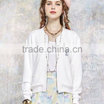 Slim Fit Fancy Printed Custom White Bomber Baseball Jacket for Women photo-2