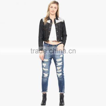 Denim Black Jacket for Women Wit a Little Lace OEM Services photo-2
