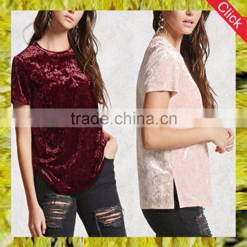 wholesale summer hotsale custom oem short sleeve women fashion sexy transparent t shirt for women velvet fabric blank t-shirt