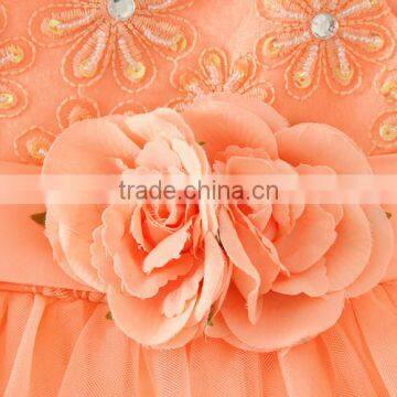 Hot Turkey Wholesale Children Clothes Summer Shiny Performance Dance Dresses Orange One Piece Flower Party Dress Vietnam Dress photo-5