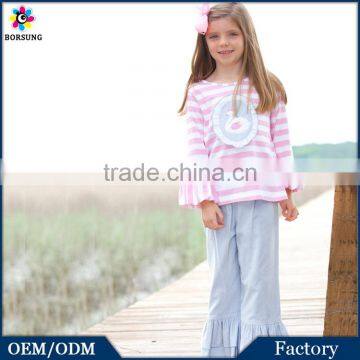 Snowy Swan T-Shirt & Light Blue Ruffle Bottom Pants 100% Cotton Fashion Kids Girls Ruffle Pants Sets