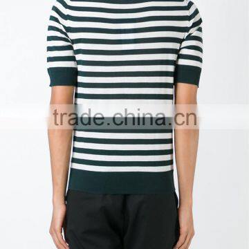 Black and White Stripe Fine Knit Golf Polo Shirt for Male photo-4