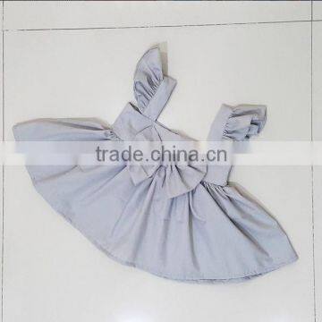 Summer Soft Newborn Baby Clothes Infant Plain Color Dress Ruffle Sleeve Design Girls Party Dresses With Bowknot photo-2