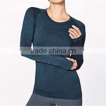 New design ladies round neckline t shirt with long sleeve