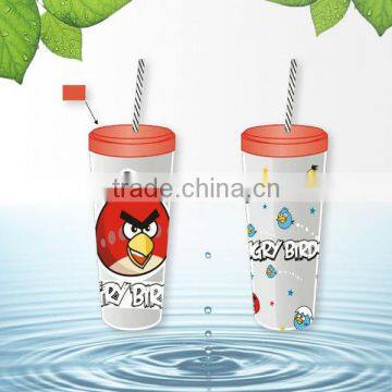 bird design hard plastic cups with lid and straws