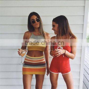 Runwaylover 101 2017 Women Elegant Suits , Women Sexy Knitted Crop Tops And Mini Skirt photo-2