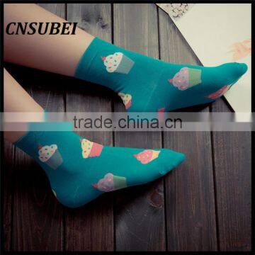 200 Needle Fresh Color Korean Cute Cartoon Ice Cream Women Tube Socks for Young Girl Normal Wearing photo-2