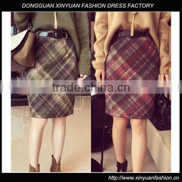 Custom Women Autumn Skirts Plaid Printed Pencil Skirts,Wholesale Woolen Plaid Midi Pencil Skirts for Women