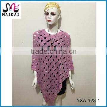 Wholesale fashion knitted acrylic hollow out women poncho