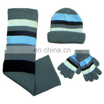 Winter children Knit Scarf Beanie Hat Cap Glove Ski Snow Set Colorful