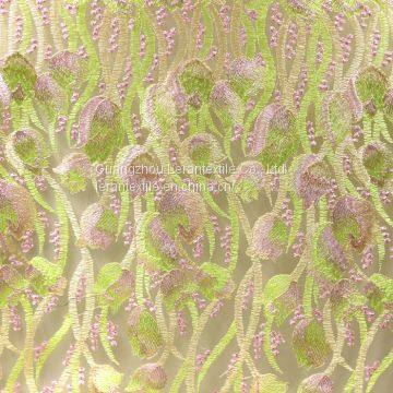 China factory Nigeria green flower embroidered mesh lace fabric for women