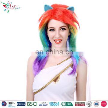 hot selling wholesale halloween synthetic hair wig cosplay layered rainbow wig