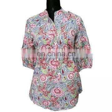 Indian Floral Print Cotton Tunic Short Designer Sexy Kurti Women Blouse Top From Manufacturer in india