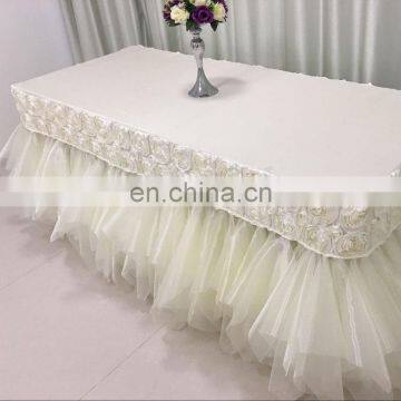 TS003C wedding table tulle satin table skirts flower table skirts