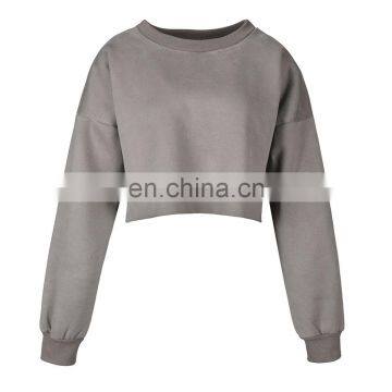 OEM Custom Logo 2020 Under Boob Raw Edge Womens Lantern Long Sleeve Blouse Pullover Crop Top photo-5