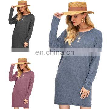 LAITE D2165 autumn&winter women o-neck solid color sexy dresses ladies long sleeve casual dresses with belt