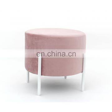 Customized Modern and fashion home furniture New design pink velvet unfoldable footstool with white metal frame legs