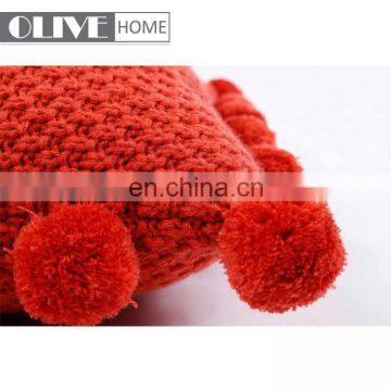 2018 Fashion Sofa Decorative Handmade Plain Acrylic Knitted Cushion Cover With Pompom photo-6