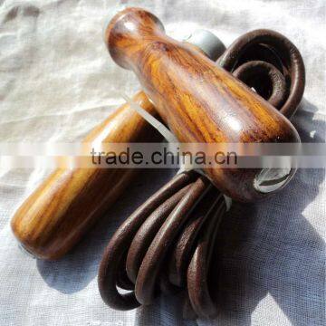 Jump Rope / Skipping Rope Wooden Handle - Adjustable Leather Rope - Weight Inserted