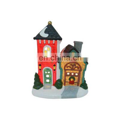 custom miniature christmas xmas porcelain ceramic led light model village house figurines decoration