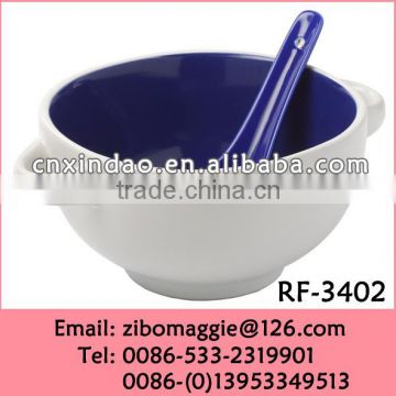 Colored Professional Popular Two Ears Porcelain Soup Mug wtih Spoon for Promotion