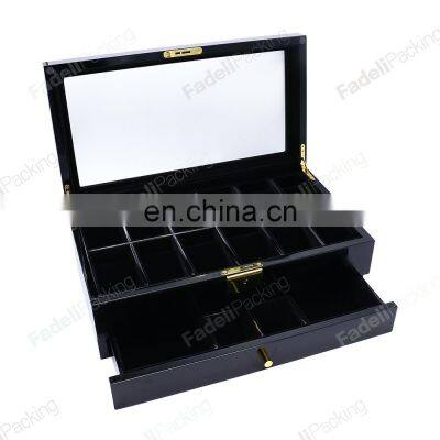 Black Lacquer Custom Double Layer Watch Storage Box Wooden Watch Organizer Box With Lock photo-3
