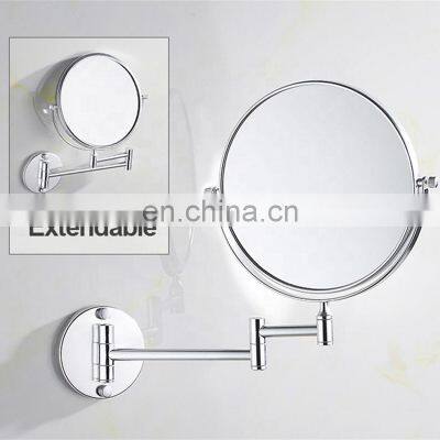 Hot sale household round shape wall extendable 2X/3X/5X magnify decor makeup mirror Chrome frame mirror for home and hotel use