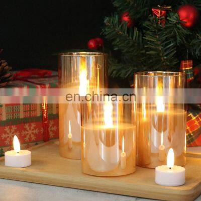 Hot Selling 3D Moving Flame Pillar Home Decoration Timer 4 8 Hours Gold Glass Flameless Led Candle With Remote photo-5