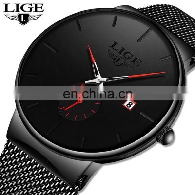 Lige 9969 Hot Brand Mens Quartz Wristwatches Reloj Stainless Steel Mesh Waterproof Fashion Watches Male