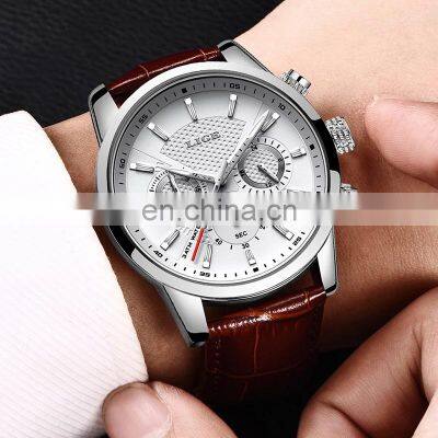 Lige 9866 Casual Men Quartz Watches Chrono Water Resistant Reloj Fashion Leather Wrist Watches for Men