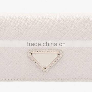 High Quality White and Black Color Genuine Saffiano Leather Credit Card Holder Purse Business Name Card Pouch