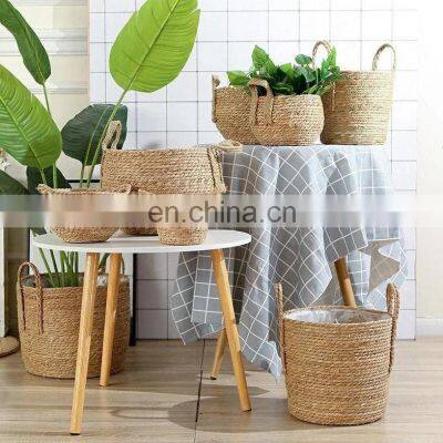 High Quality Vietnam Woven Seagrass Baskets Woven Storage Planter Wicker Organic Plant Holder