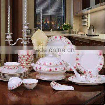 56 pcs white with pink flower dinner set