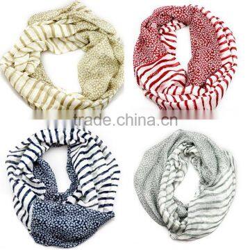 Europe and America Popular Fashion Women Thin Cool Stripe Printed Loop Neck Scarf Shawl