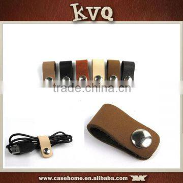 Factory Top Layer Real Leather Material Cable Coiling USB Cable Tidy