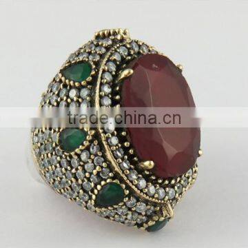 Red Onyx Green Onyx White CZ Ring, Gemtone Silver Jewelry, Oxidized Silver Jewelry