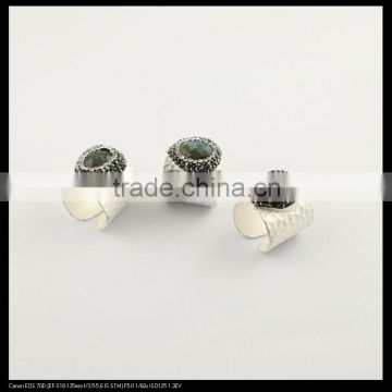 LFD-0019R ~ Silver Plated Natural Labradorite Crystal Rhinestone Paved Wide Rings Charm Labradorite Gemstone Finger Jewelry Ring