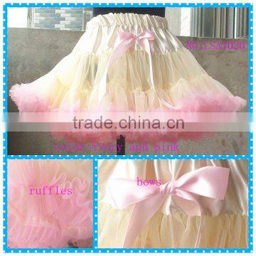 Ivory fluffy girl tutus pink ruffles bow pettiskirt kids light yellow flower petticoat child