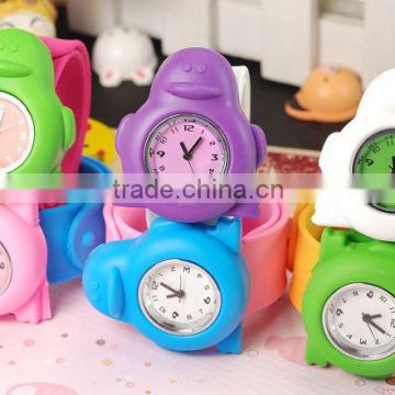 Penguin-shaped wholesale slap silicon watches, fashion papa watch