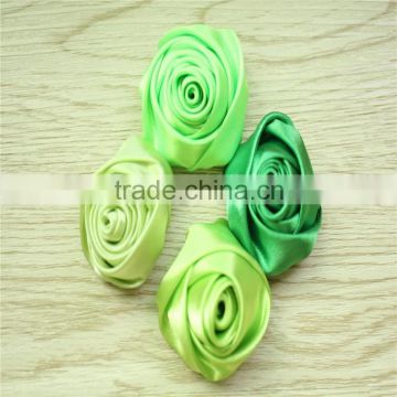 Set of 4 2" Forrest Green Rolled Satin Roses