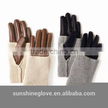 cheap winter knit pu coated long leather gloves