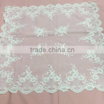 White Net Mesh Fabric Handmade Beaded Tablecloth photo-4