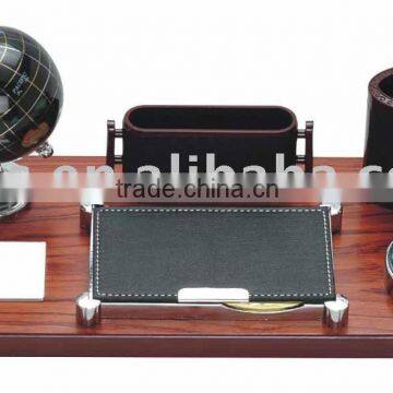 wooden desktop set,notepad,pen cup,globe,name card case