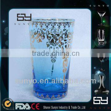 Hand Blown Gold Decal Decorative Colored Drinking Water Glass