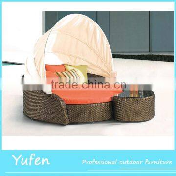 Sofa bed rattan outdoor round sunbed with canopy