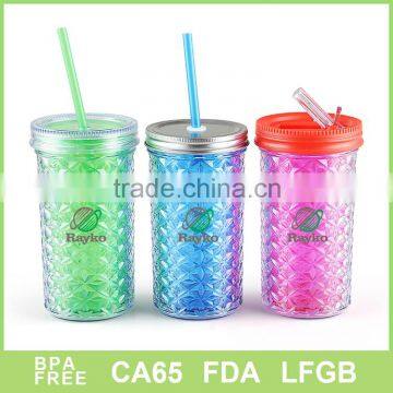 plastic double wall straw mug with lid